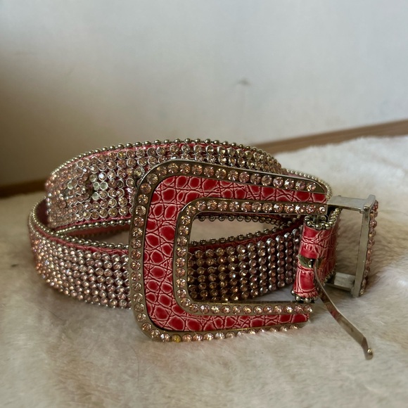 Western Style S/M Pink Rhinestone Embellished Belt Cowgirl Rodeo Leather - Picture 5 of 14